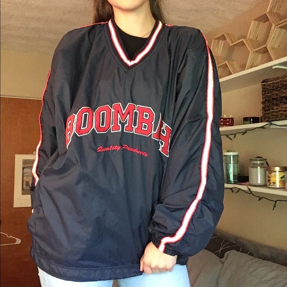 Vintage Boombah Navy + White + Red Rain Jacket Windbreaker - Picture 1 of 6